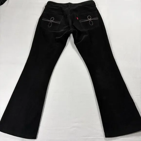 Levi’s 515 Boot Cut Pants Womens 28x29 Black Corduroy Y2K Retro Flare Stitch - Picture 7 of 8